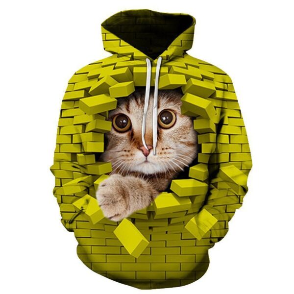 Men's Casual Eye-Catching 3D Printed Cat Hoodie