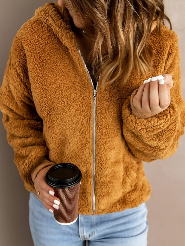Women's Casual Hooded Long Sleeve Zip Plush Jacket