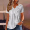 Women's Fashionable V-neck Striped Patchwork Blouse Top