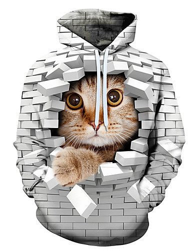 Men's Casual Eye-Catching 3D Printed Cat Hoodie