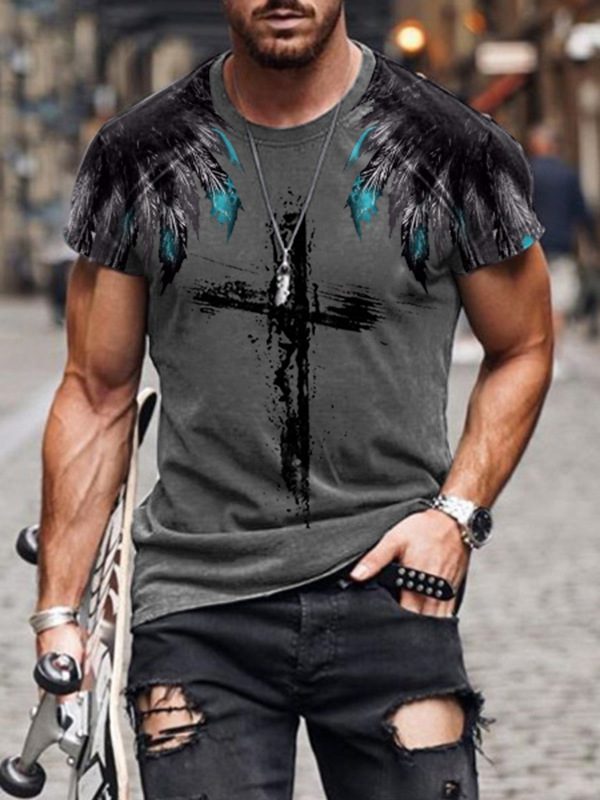1621317370502.jpg Men's Christian Casual Graphic Printed Short Sleeve T-shirt With A Cross
