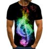 Men's Casual Trending 3D Printed Flame Music Note/Guitar Short Sleeve T-shirt