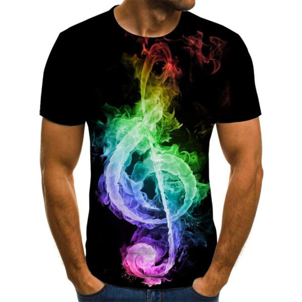 Men's Casual Trending 3D Printed Flame Music Note/Guitar Short Sleeve T-shirt