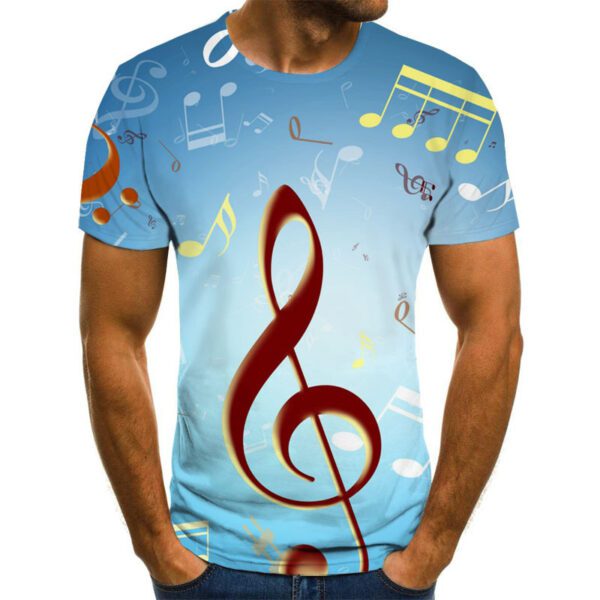 Men's Casual Trending 3D Printed Flame Music Note/Guitar Short Sleeve T-shirt