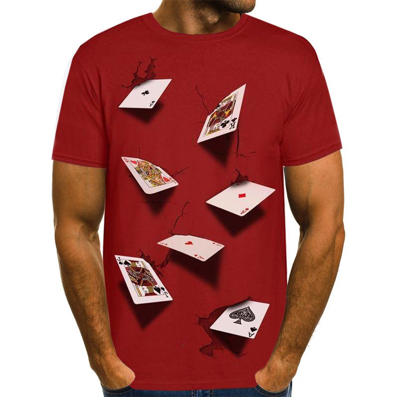 Men's 3D Printed Casual Playing Cards Round Neck Short Sleeve T-shirt