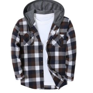 Men's Trendy Buttoned Checkered Trucker Hooded Jacket