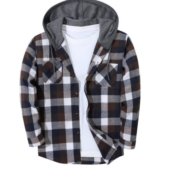 Men's Trendy Buttoned Checkered Trucker Hooded Jacket