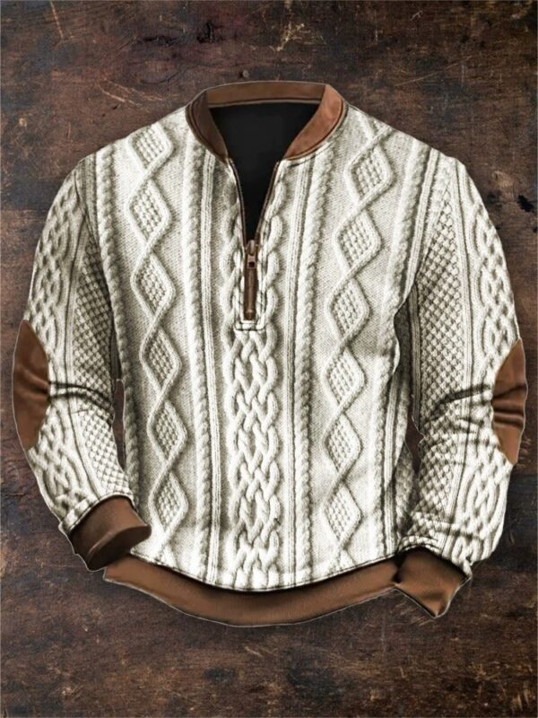 Men's Casual Retro 3D Digital Print Fashion Zip Up Pullover Hoodie
