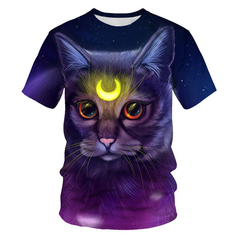 Men's Casual T-shirt with Eye-Catching 3D Printed Cat Pattern – Short Sleeve Comfort!