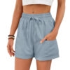 Women's Solid-Color Pocketed Drawstring Elastic-Waist Loose-Fit Shorts