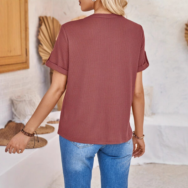 1fea2668-737a-4208-90e2-92c94d625189.jpg Women's Summer Button Short-Sleeved Loose Solid Color V-neck Top