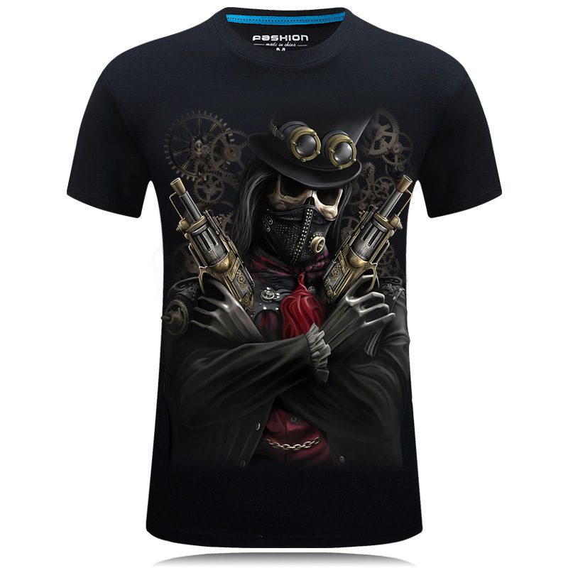 Men's Casual Trendy 3D Printed Dystopian Gunslinger Short Sleeve T-shirt