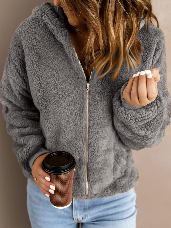 Women's Casual Hooded Long Sleeve Zip Plush Jacket