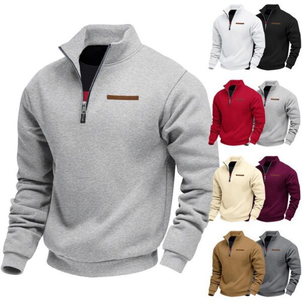 268eb345-8631-46e5-933b-3477f249a5bb.jpg Men's Casual Fleece-Lined Mid-Length Zip-Up Loose-fit Stand-up Collar Sweater
