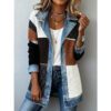 Women's Denim Patchwork Fashion Lapel Button-Down Long-Sleeved Jacket