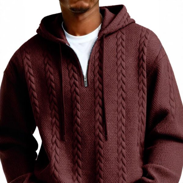 Men's Fashionable Half-zip Casual Hooded Sweater With Long Sleeves