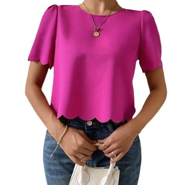 Women's Trendy Solid Color Casual Scalloped Crop-Top