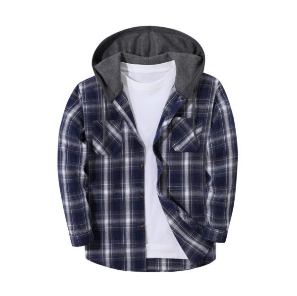 Men's Trendy Buttoned Checkered Trucker Hooded Jacket