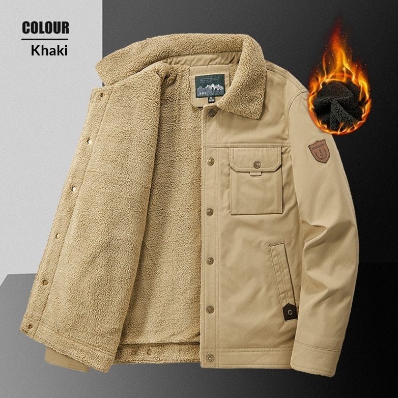 Men's Trendy Casual Cotton Fleece-Lined Lambswool Jacket