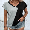 Women's Fashionable Color-Blocked Casual Short Sleeve Top