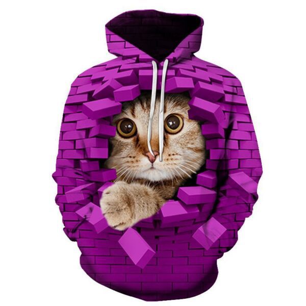 Men's Casual Eye-Catching 3D Printed Cat Hoodie