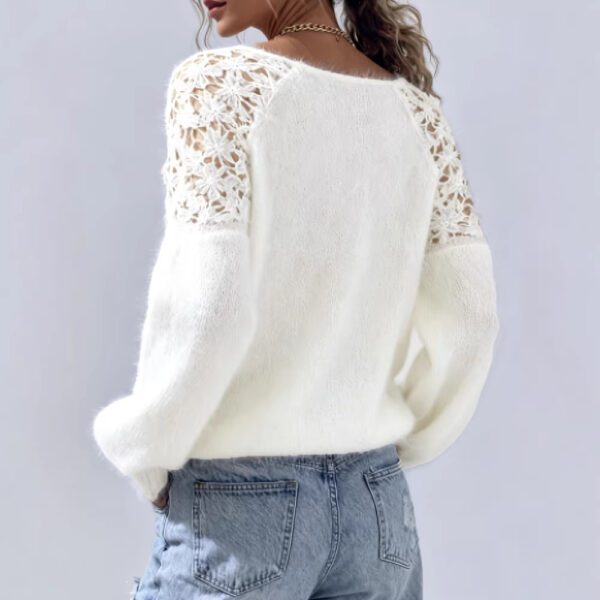 Women's Casual Crochet Long Sleeve Pullover Sweater