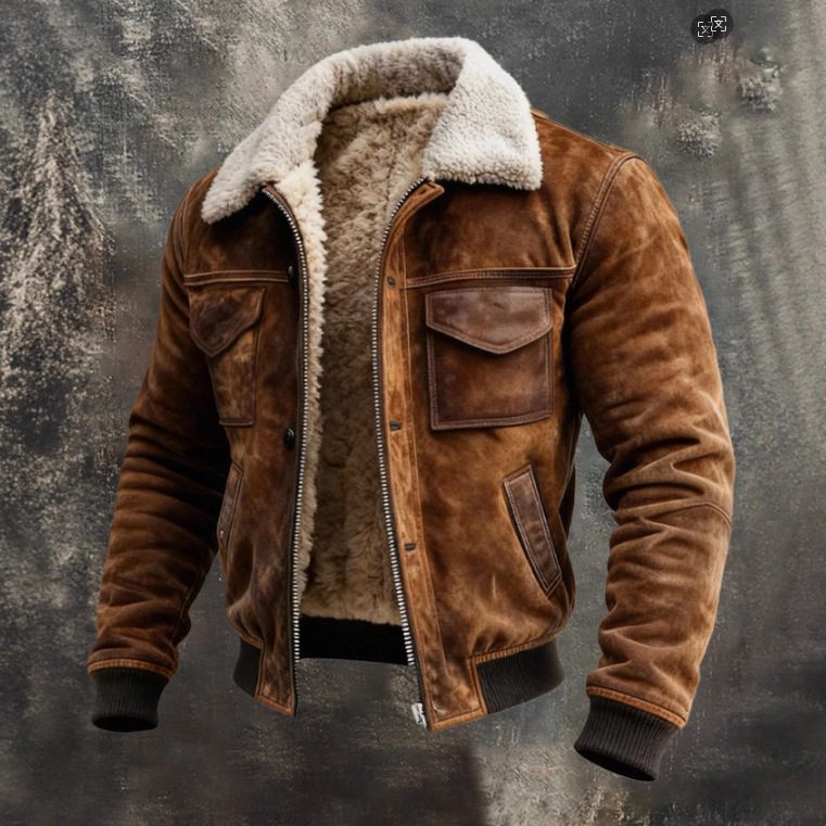 Men's Retro Versatile Multi-Pocket Fleece-Lined Outdoor Jacket