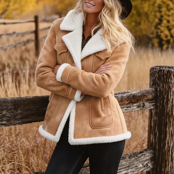 Women's Fashionable Retro Pocket Lapel Button Fur Coat