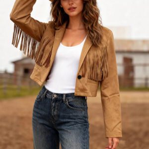 Women's Solid Color Tassel Edge Decoration Short Casual Jacket