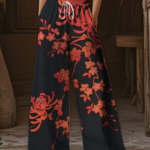 Women's Casual Wide-Leg Graphic Printed Athletic Street Style Pants