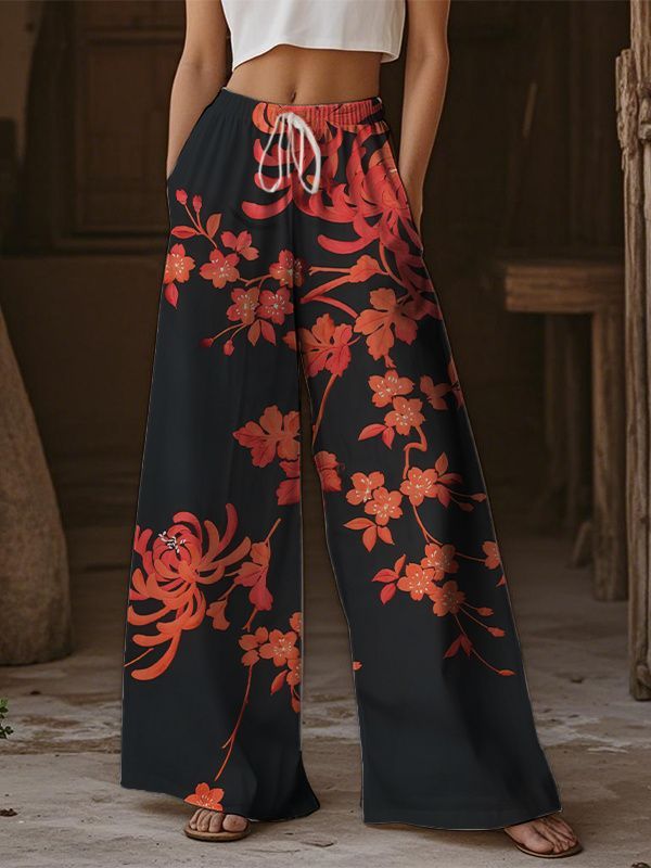 Women's Casual Wide-Leg Graphic Printed Athletic Street Style Pants