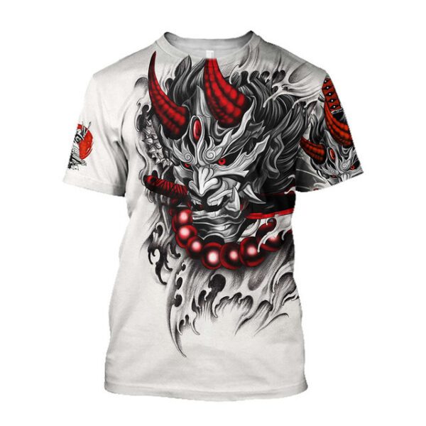 Men's Casual 3D Printed Samurai Loose Round Neck T-shirt