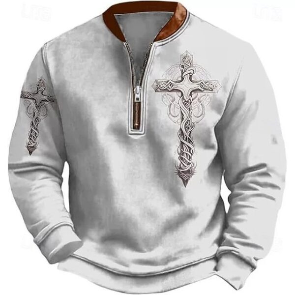 Men's Casual Retro 3D Digital Print Fashion Zip Up Pullover Hoodie