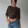 Women's Solid-Color Cropped Mid-Sleeve Short Fitted Top
