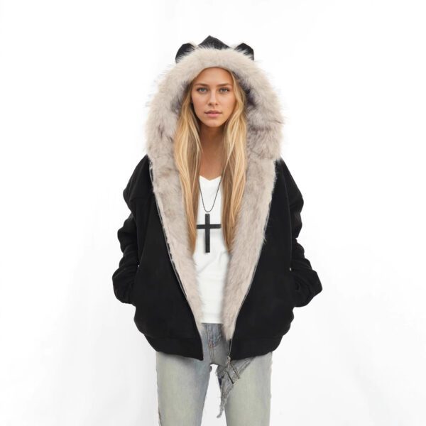 3601bd03-bf19-4681-b2da-e2ca75dfe985.jpg Women's Casual Hooded Winter Faux Fur Suede Jacket