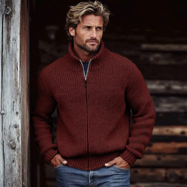Men's Fashionable Cardigan Long-Sleeve Zip-Up Sweater