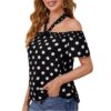 Women's Trendy Polka Dot Off-Shoulder Ribbon Halter Top