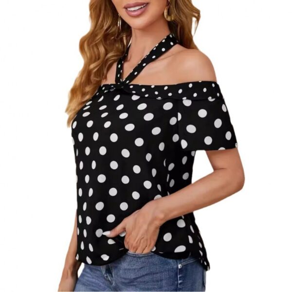 Women's Trendy Polka Dot Off-Shoulder Ribbon Halter Top