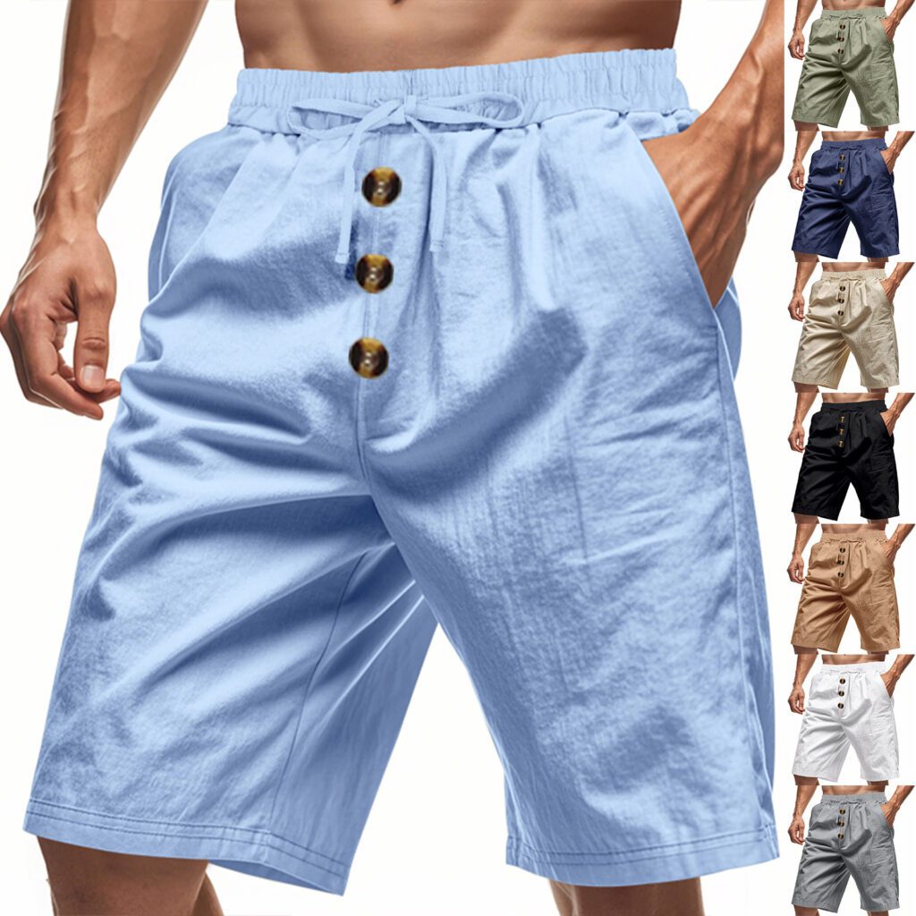 Men's Relaxed Fit Casual Beach Button Cropped Sports Shorts