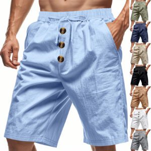 Men's Relaxed Fit Casual Beach Button Cropped Sports Shorts