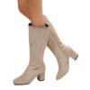Women's Fashionable Solid-Color Round-Toe Side-Zip Over-the-Knee Boots
