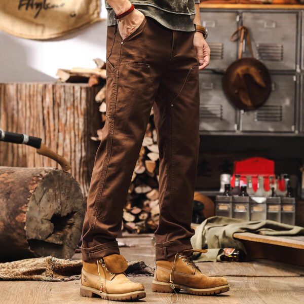 Men's Retro Solid Color Denim Straight-leg Casual Cargo Pants