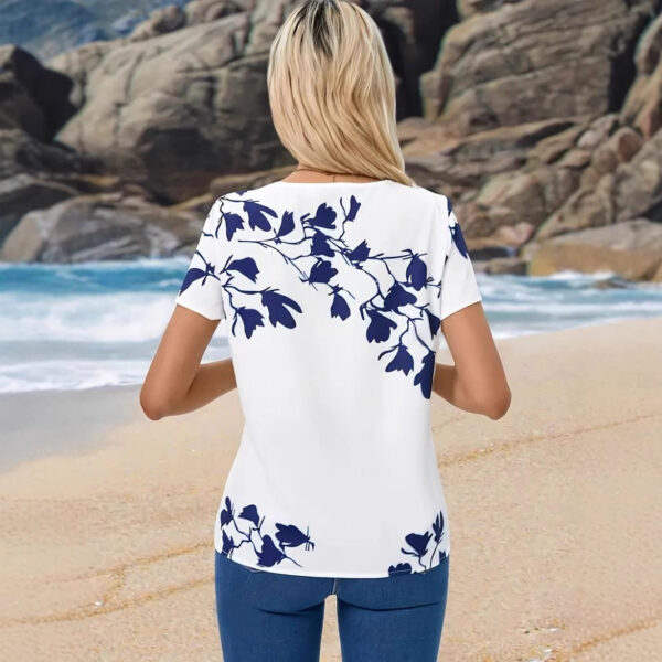 Women's Casual Flower Printed Round-Neck Short-Sleeved Top
