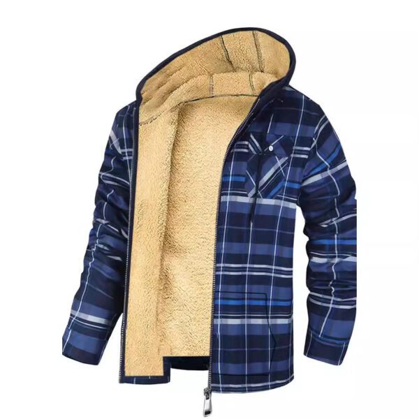 Men's Thick Cotton Checkered Trucker Loose Fit Hooded Zip Jacket