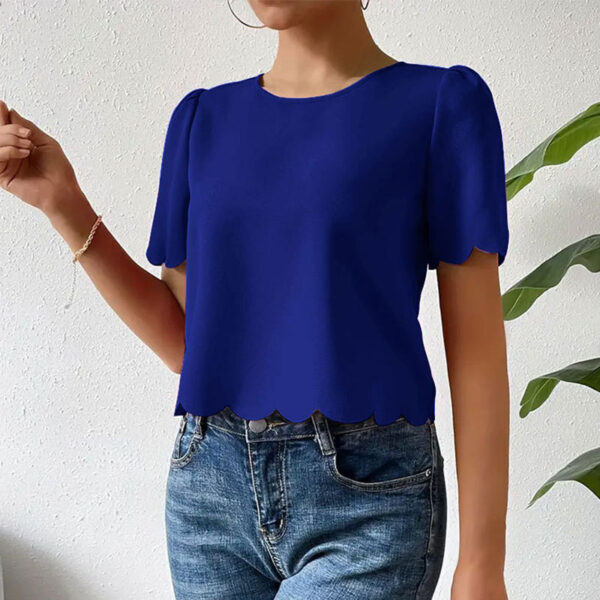 Women's Trendy Solid Color Casual Scalloped Crop-Top