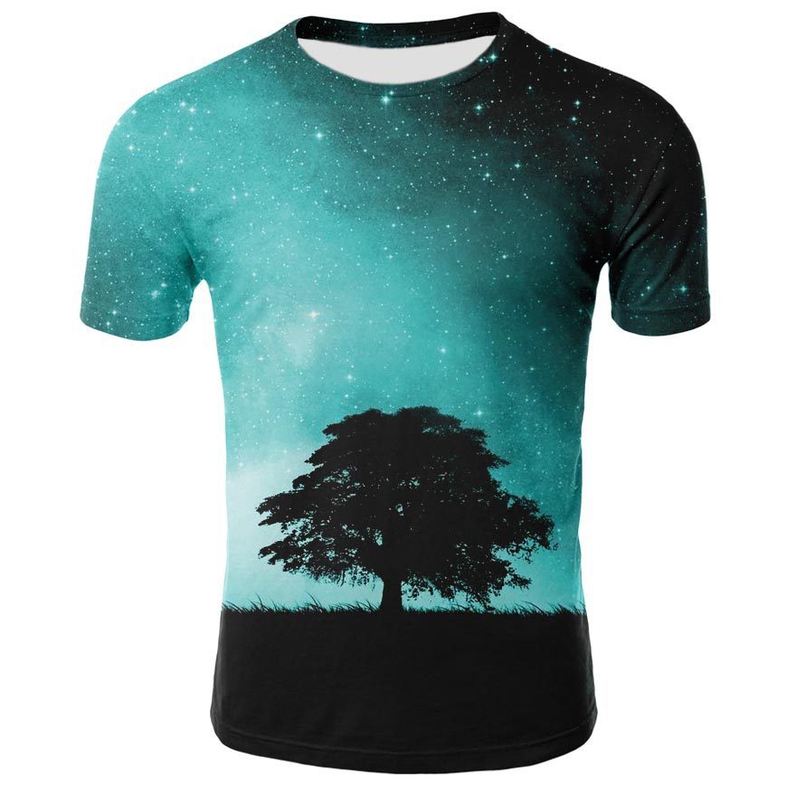 Men's 3D Printed Casual Summer Starry Night Slim Fit Short Sleeve T-Shirt