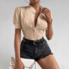 Women's Lace Patchwork Stand-Up Collar Fashion Top