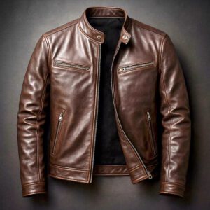 Men's Vintage PU Leather Motorcycle Jacket With A Stand-Up Collar