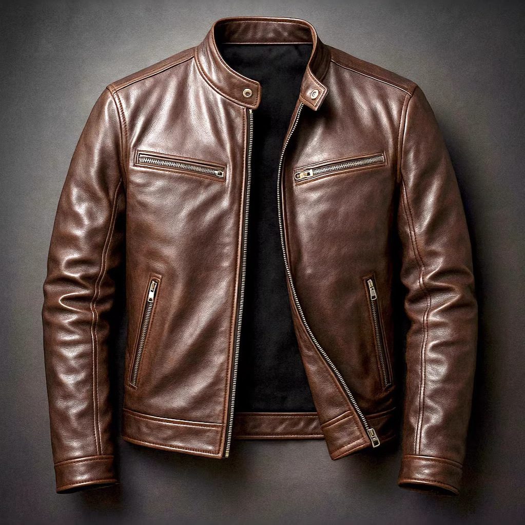 Men's Vintage PU Leather Motorcycle Jacket With A Stand-Up Collar