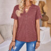 4473d0bc-6434-462b-80cb-521f31a1217a.jpg Women's Summer Button Short-Sleeved Loose Solid Color V-neck Top